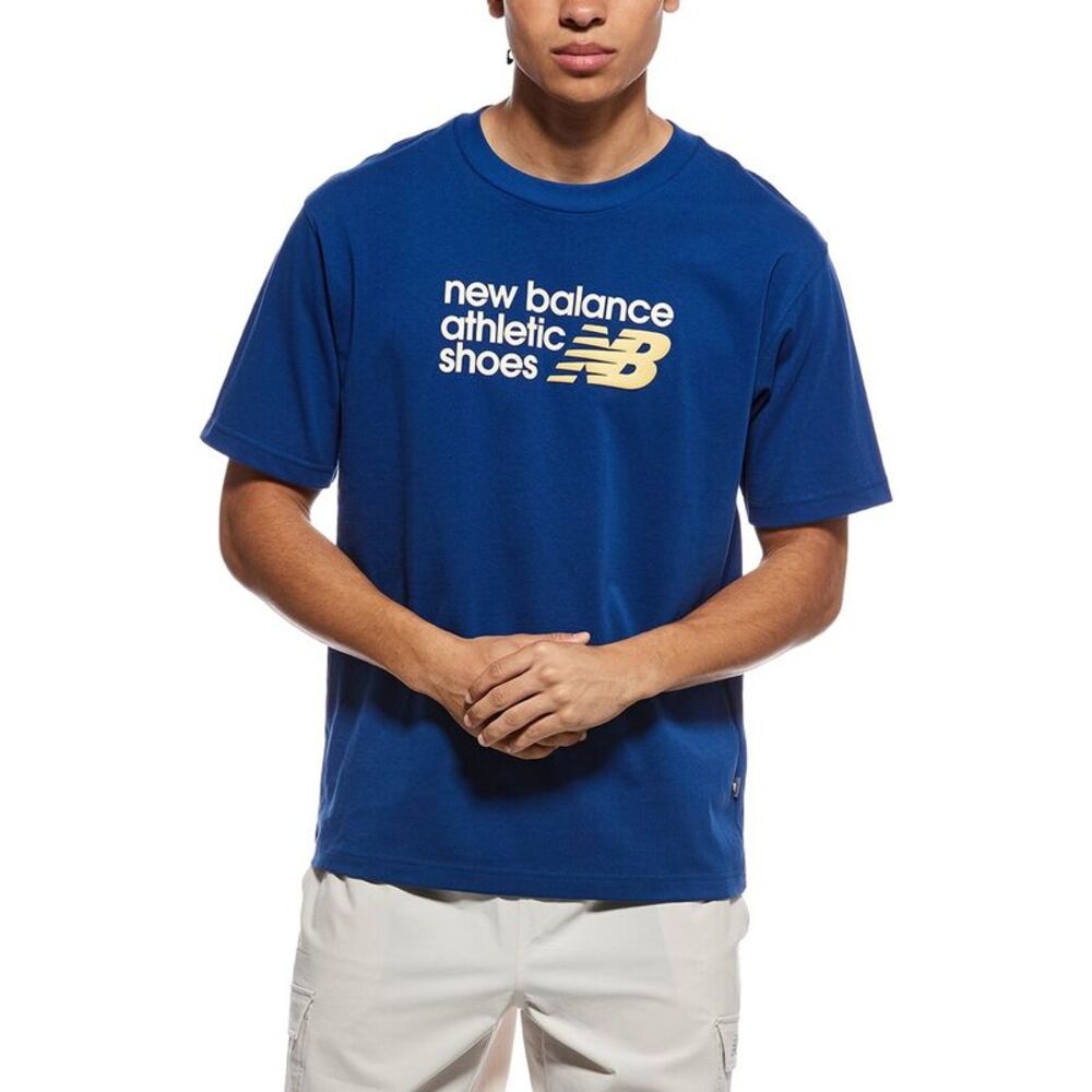New Balance Mens  Athletics Premium Relaxed Chest Logo T-Shirt, Blue